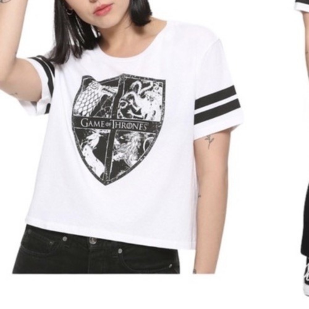 Game Of Thrones House Sigils Girls  Crop‎ T-Shirt size Medium, Black Stripes
